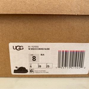 Ugg Cross Slide Slipper size 8 black fur NEVER WORN IN BOX!